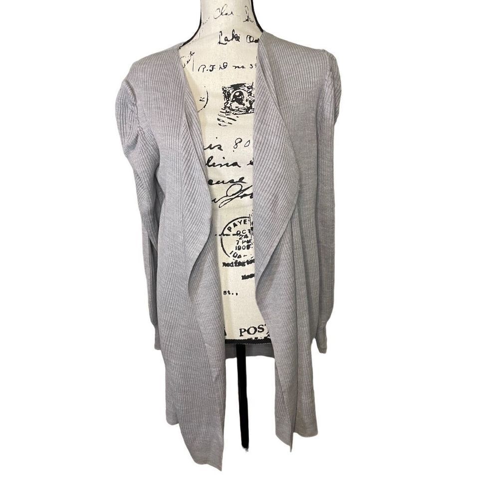 Anthropologie Cardigan Women S Grey Excellent Ribbed Puff Shoulder Open Front
